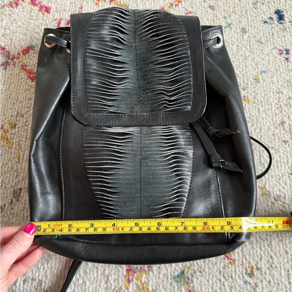 Black Leather Women's Backpack with Textured Front Panel - Picture 10 of 10